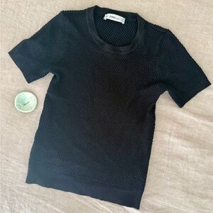 Zara Black Textured Knit Short Sleeve Tee